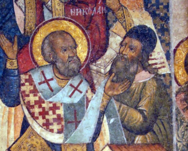 Saint Nicholas of Myra slapping Arius at the First Council of Nicaea